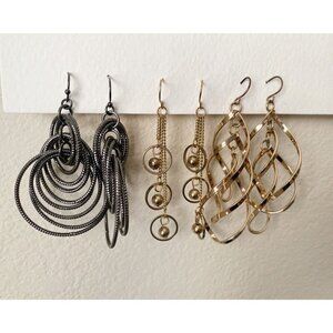 3 Pairs Gold tone and black tone Earrings Set  Drop Dangle for Women